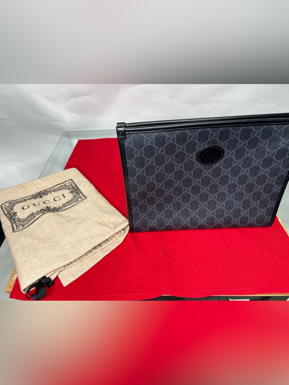 Gucci Beauty Case with Interlocking G Black GG Supreme Toiletry Pouch Leather